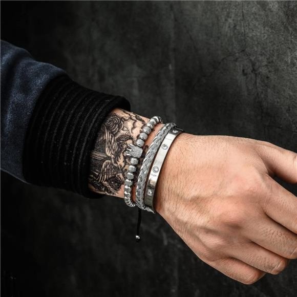 3PCS Stainless Steel Imperial Crown Bracelets for Men Gold Roman Numeral Bangle - Picture 2 of 6